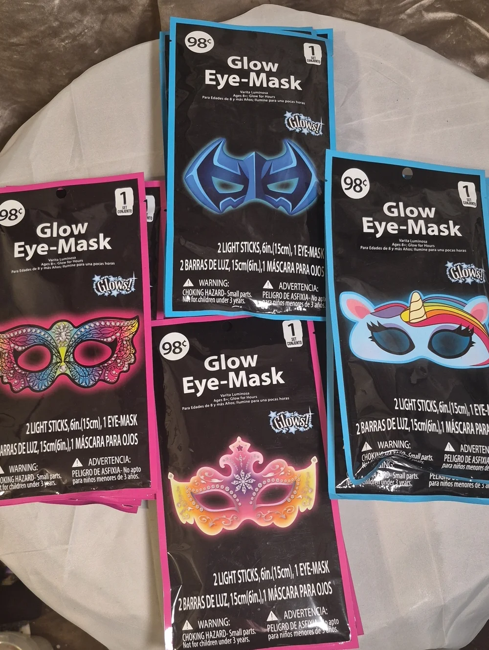 Glow Sticks And  Glow Eye-Masks Pack - Pink, Blue, Black